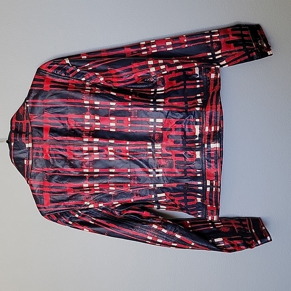 Tory Burch RARE allover painted plaid NWT Buttery Leather Crop jacket large - Picture 8 of 16